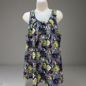 Twenty One Blouse Top Woman’s Floral Sheer Tank Round Beck Pullover